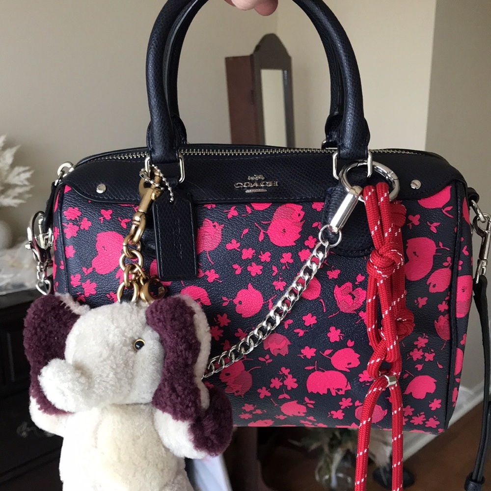 Coach Mini Bennet Prairie Calico Floral Satchel Purse, F55466, Navy / Pink - Picture 16 of 16